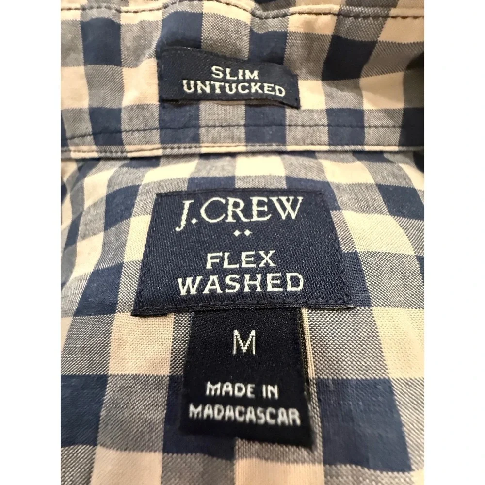 J.Crew Long Sleeve Button Down Slim Flex Gingham Shirt Blue Tan Check - Medium